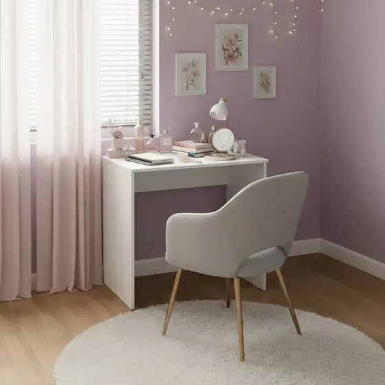 Mesa Escrivaninha Penteadeira 70cm Sem Gaveta Gamer Quarto Sala Home Office Branco MDF Ergonômica