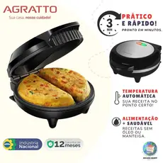 Omeleteira Elétrica Agratto 127V/220V Antiaderente 800W Inox Dupla Luz Piloto Porta Fio - 2 Omeletes