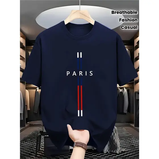 Camiseta Masculina De Manga Curta Camiseta Masculina Estampada 100% Algodão Camisa Masculina Paris