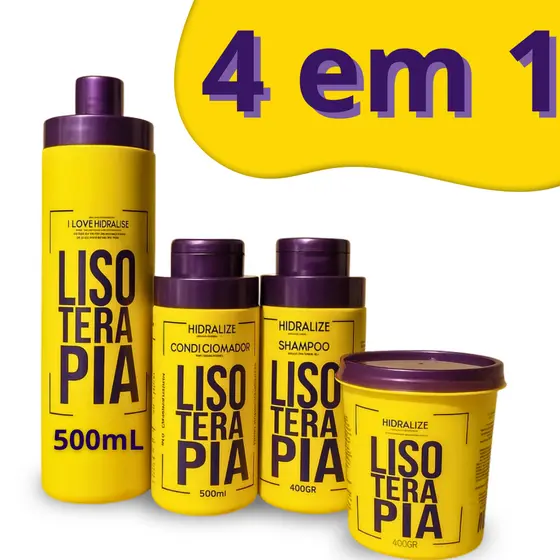 Kit Progressiva Lisoterapia Sem Formol 500mL Shampoo Condicionador Máscara Reconstrutora  4 em 1