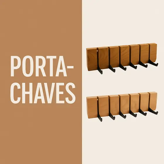 Porta-Chaves de Parede em Madeira Maciça com 6 Ganchos
