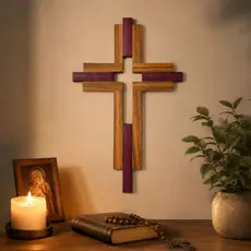 Crucifixo Grande Cruz de Parede 31x49,5 Madeira Muiracatiara/Roxinho