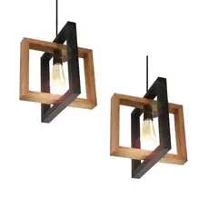 Kit 2 Luminária Rustica Artesanal em Metal Madeira 25x25 para uma lampada Cedro Rosa
