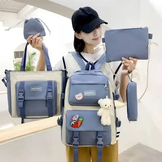 Kit 5 Bolsa Mochila Femina Musculina De Nylon adequado Para Escola  Multiuso