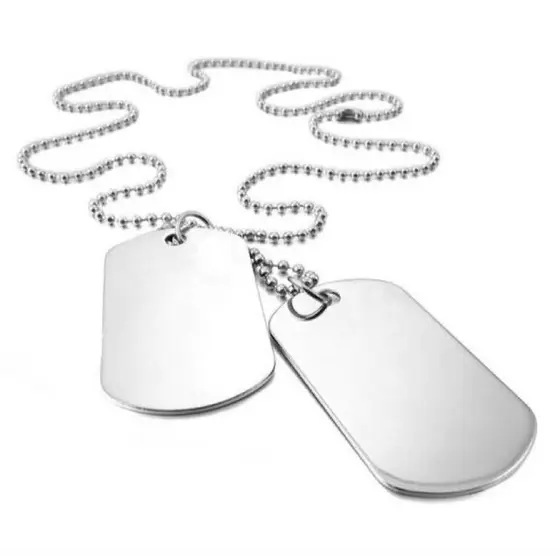 Corrente Prata Masculino Militar Placa Colar Lisa Dog Tag