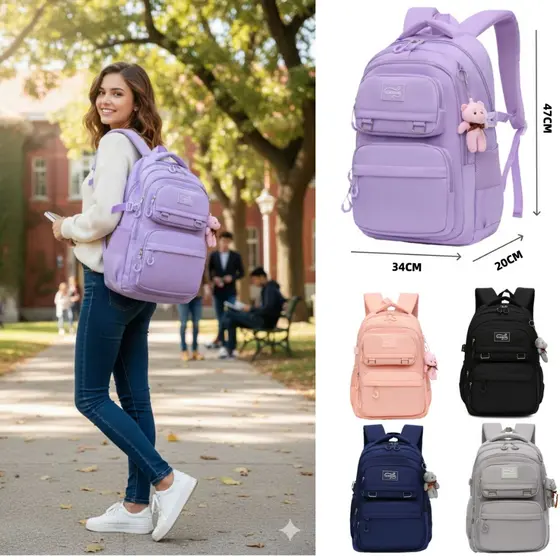Mochila casual de senhora em nylon, material impermeável com porta-chaves, novo estilo