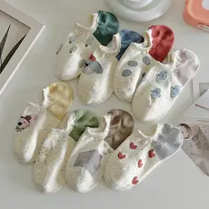 3/6/12 pares de Meias femininas fofas com estampa de desenhos animados – Meias soquete invisíveis confortáveis