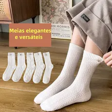 3/6/12 pares de meias de cano alto casuais, elegantes e versáteis para mulher 35-40