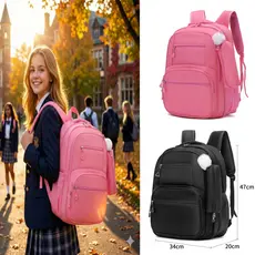 Mochila Escola unissexo estilo coreano, grande capacidade, impermeável, inclui um porta-chaves de peluche e um estojo