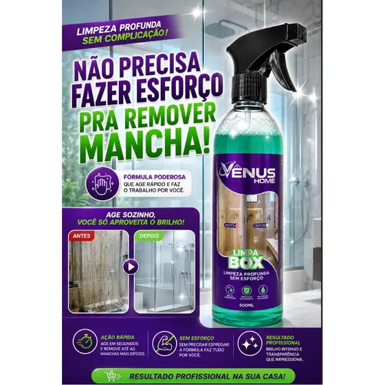 Limpa Box de Banheiro Blindex 500ml | Remove Manchas e Marcas d’Água | Vênus Home