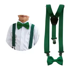 Kit Suspensório E Gravata Borboleta Infantil Verde Esmeralda Militar 0 a 9 anos e Outras Cores Pajem Batizado Formatura