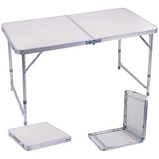 Mesa Dobrável Portátil 120x60cm Se Transforma Em Uma Mala Para Camping Praia , alumínio , Material Plástico