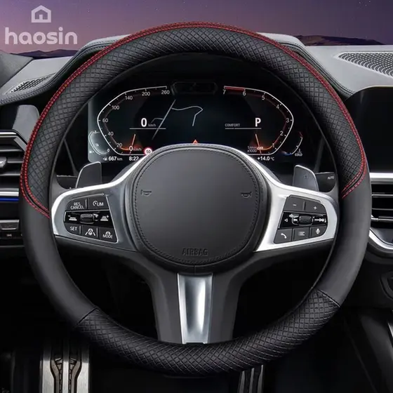 Capa De Volante Preta Ajustável E Confortável De 38 Cm Para Carros .