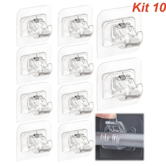 Kit 10/4 Suporte Adesivo para Barra de Cortina – Sem Furo, Sem Prego, Alta Resistência, À Prova D’água