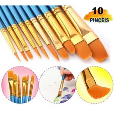 Kit com 10 Pincéis artísticos para pintura cerdas macias - Aquarela, Guache, Óleo, Acrílica