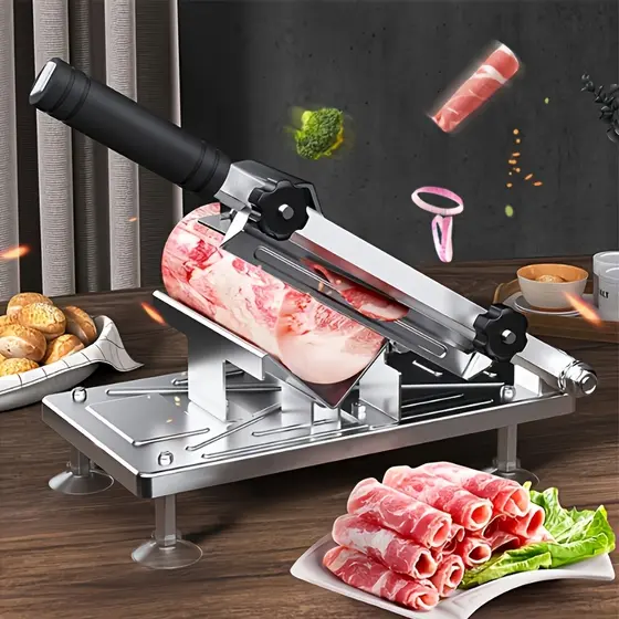 Fatiador de Carnes Manual em Aço Inox para Cozinha Doméstica e Cortes Precisos