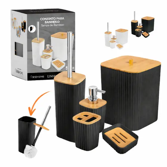 Kit Banheiro Conjunto Metal Acessórios Lixeira Lavabo Com 5 Peças