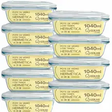 Kit 4 Potes Vidro 1040ml Hermético Marmita Forno Refratário Transparente