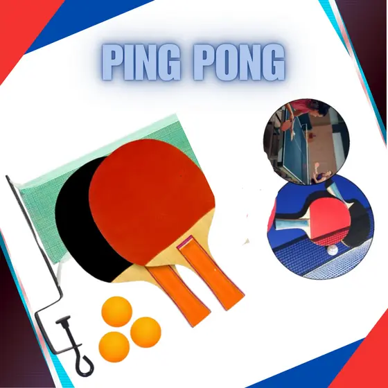 1/2 de kit Ping Pong Tênis de Mesa C/ 2 Raquetes Anatômicas, 3 Bolas, 1 Rede e 2 Suportes