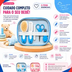 Kit Higiene Conjunto Tesourinha Trin Pente Escova e Lixa de Unha 5 Itens Essenciais Cuidados Bebê