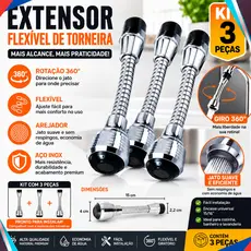 Extensor Flexível De Torneira de Agua Pia Cozinha Adaptador 15x10x4cm Giro 360° Arejador Aço Inox