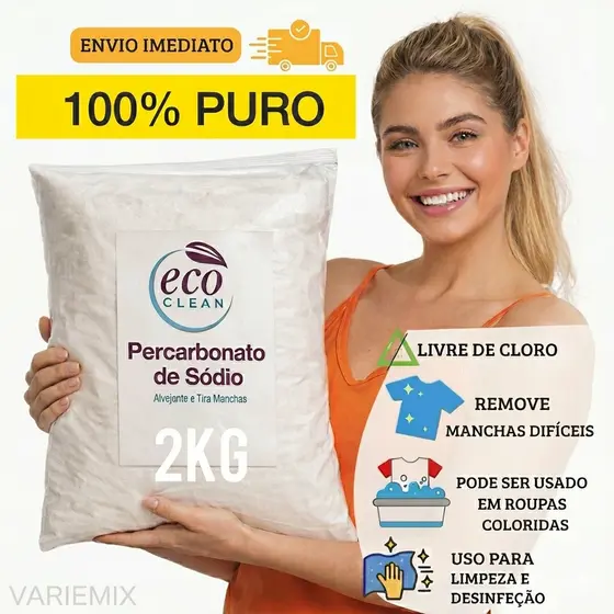 Percarbonato De Sódio 100% Eco Clean Alvejante sem cloro Tira Manchas limpeza clareador 500g/1kg/2kg/3kg