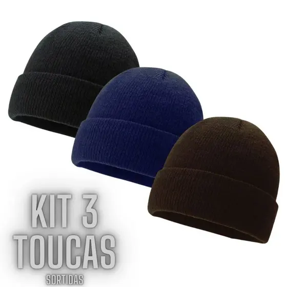 Kit 3 Toucas Pretas Gorro de Inverno Unissex Adulto Lisa Confortável e Flexível