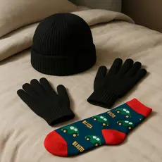 Kit Inverno Infantil Touca e Luva Pretas com Meia Estampada por Idade Menino e Menina