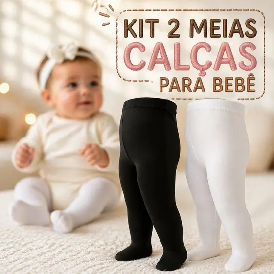 Kit 2 Meia Calça Bebê Infantil Grossa Quentinha Para Frio Inverno Menina 0 a 3 Anos Macia