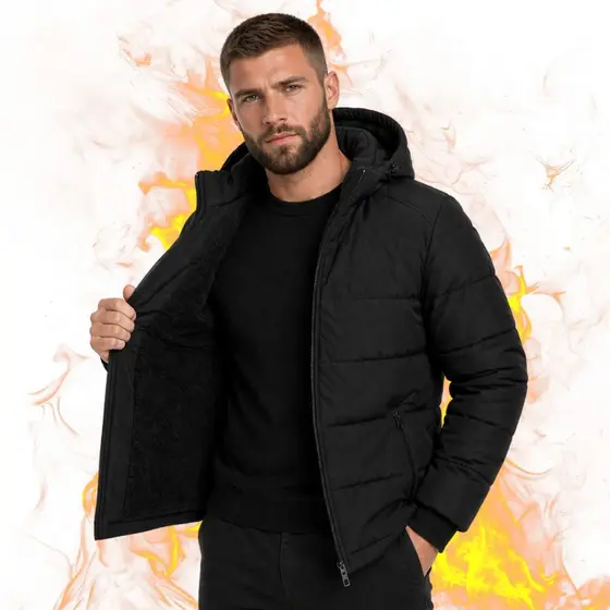 Jaqueta Masculina Bobojaco Forrada Térmica Peluciada Impermeável Corta Vento Capuz Removível Inverno Frio Intenso Preta