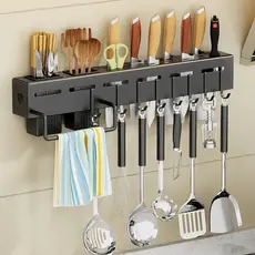 Suporte De Cozinha Para Armazenamento De Facas 8 Ganchos 2 Porta Talheres 1 Porta Toalha