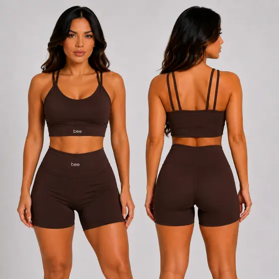 Conjunto Fitness Feminino Zero Transparência Bee Cós Alto Academia Treino Musculação Yoga Corrida Modelador