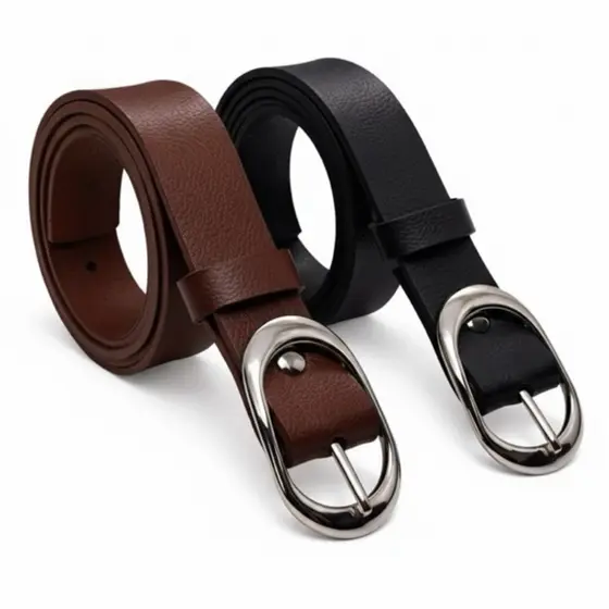 Kit 2 Cintos Femininos Oval Fivela Prata Duas Cores Largura 2.5cm - Andreia