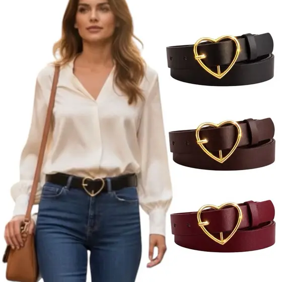 Cintos Femininos Coração Dourado Furo Simples Elegante Juvenil Da Moda Única Peça - Renata