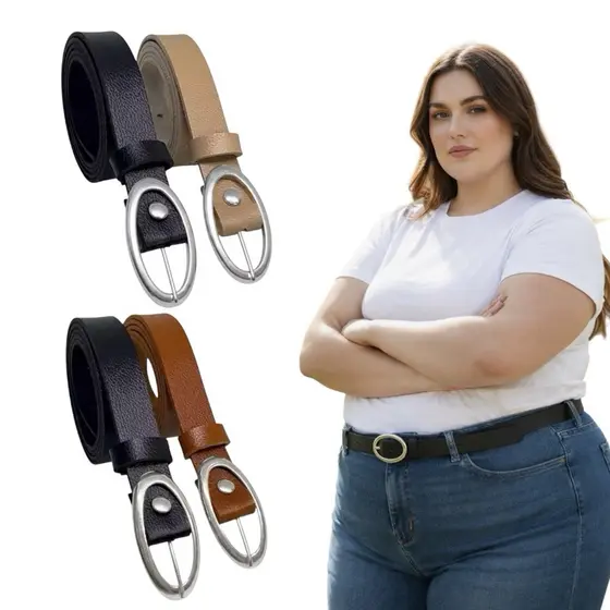 Kit 2 Cintos Femininos PLUS SIZE Fivela Formal Prata Resistente Couro Sintético Elegante - Jéssica