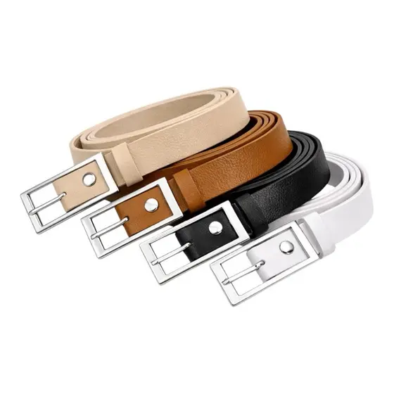 Kit 4 Cintos Femininos Fino Fivela Prata Retangular Delicado Da Moda 5 Cores Disponíveis Envio Imediato - Grazi