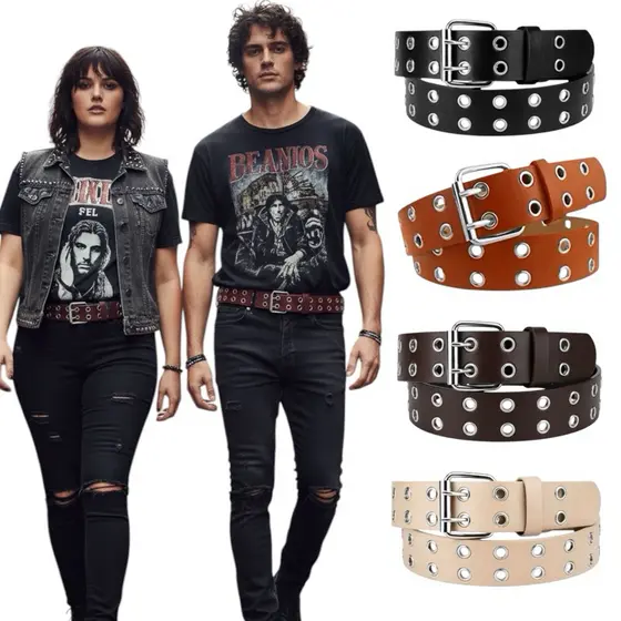 Cintos Femininos PLUS SIZE Fivela Rolete Com Ilhós Duplo 51 Punk Rock Ajustável Unissex - Cris