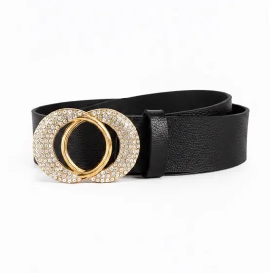 Cintos Femininos Fivela Dourada Duas Bolas Dupla Com Strass Lançamento Da Moda Festa Modesta - Lari