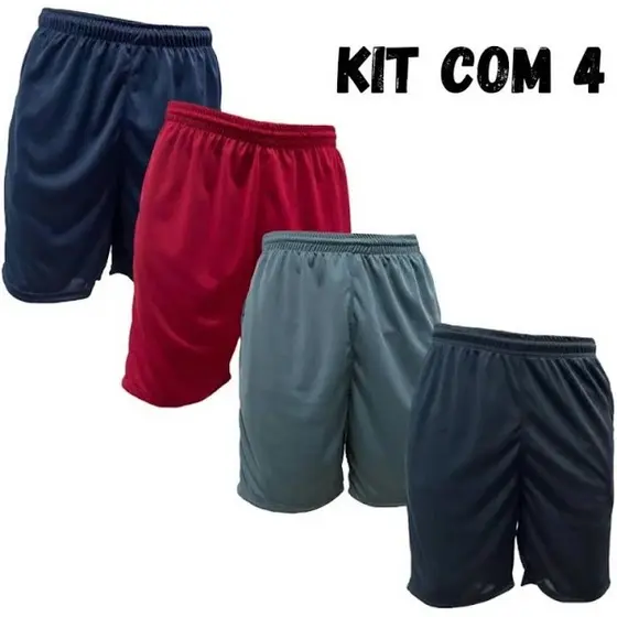 BERMUDAS KIT COM 4 QUATRO SHORT CALÇÃO FUTEBOL UNIFORME DRYFIT DRI MASCULINO FEMININO BASICO LISA SEM ESTAMPA