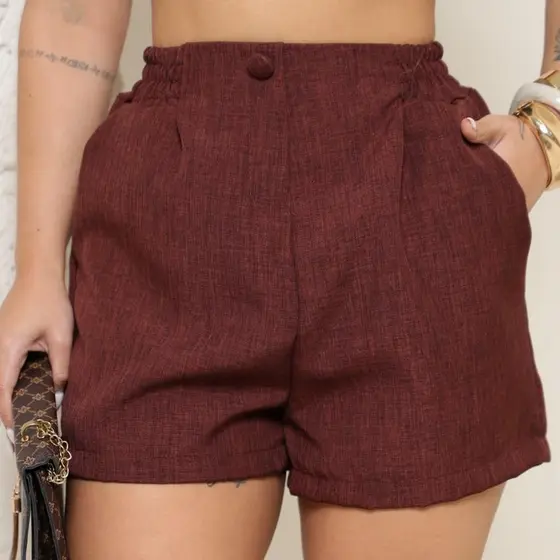 Short Elegante em Linhao Premium Cintura Alta com Caimento Perfeito