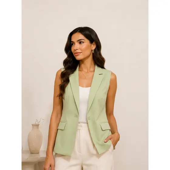 Colete Feminino Alfaiataria Alongado Social Blazer Sem Manga Casual Elegante Look Office COD 148
