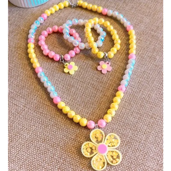 Kit Colar e Pulseira Infantil de Perolas/Colar e Pulseiras de Flores/Colar e Pulseiras Infantil
