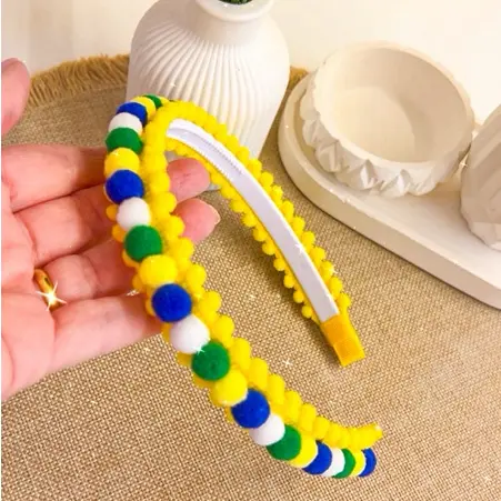 Tiara Pompom Menina Brasil 🇧🇷 | Tiara Infantil Eleições| Tiara Infantil Verde e Amarela
