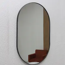 Espelho Adnet Oval  com Moldura de Couro Para Banheiro Quarto Sala Decoração Maquiagem
