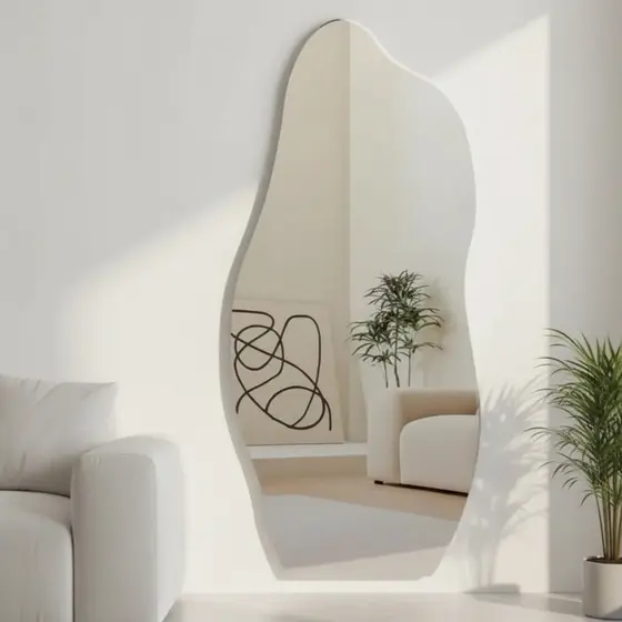 Espelho Orgânico Flame 120x50 Lapidado Corpo Inteiro Belo C/ Suporte de Parede