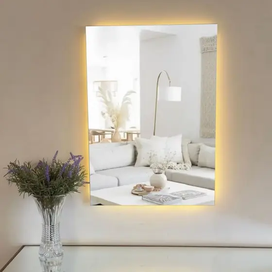 Espelho Grande Com Led Quente e Frio RETANGULAR 80X50cm Moderno Para Banheiro Sala Quarto Penteadeira