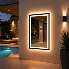 Espelho Jateado Retangular Penteadeira Led Touch Três Tons Para Decoração de Quarto e Sala