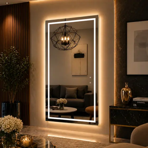 Espelho CAMARIM LED Retangular 120x70 3 Tons Luz Premium Para Quarto Penteadeira Salão Decorativo