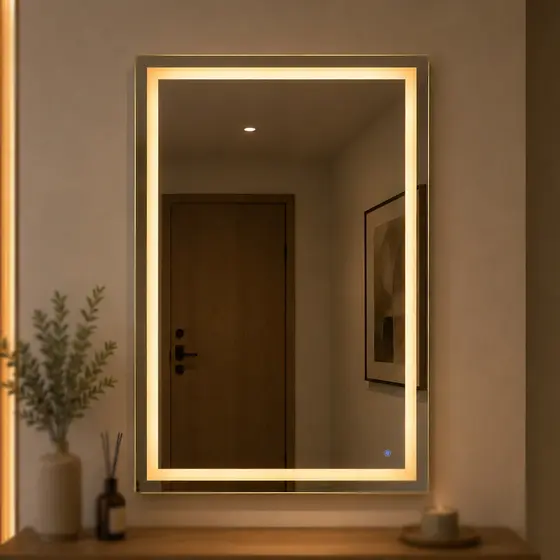 Espelho Camarim Retangular LED 120x70 Jateado 3 Cores Profissional Grande Luz Maquiagem Decorativo