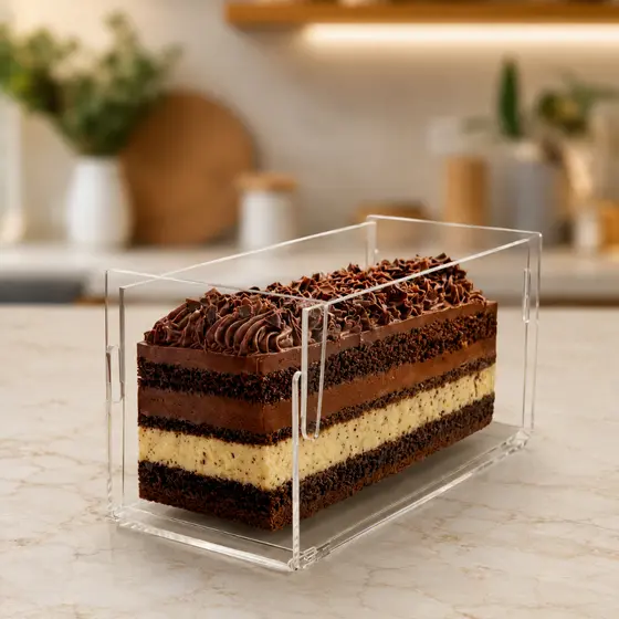 Kit Slice Cake 30x10x10 Forma Retangular Bolo de Fatias Acrilico Transparente Fatia Perfeita
